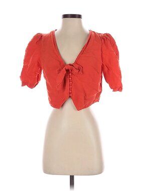 Maeve by Anthropologie Crop Short sleeve blouse Linen Coral